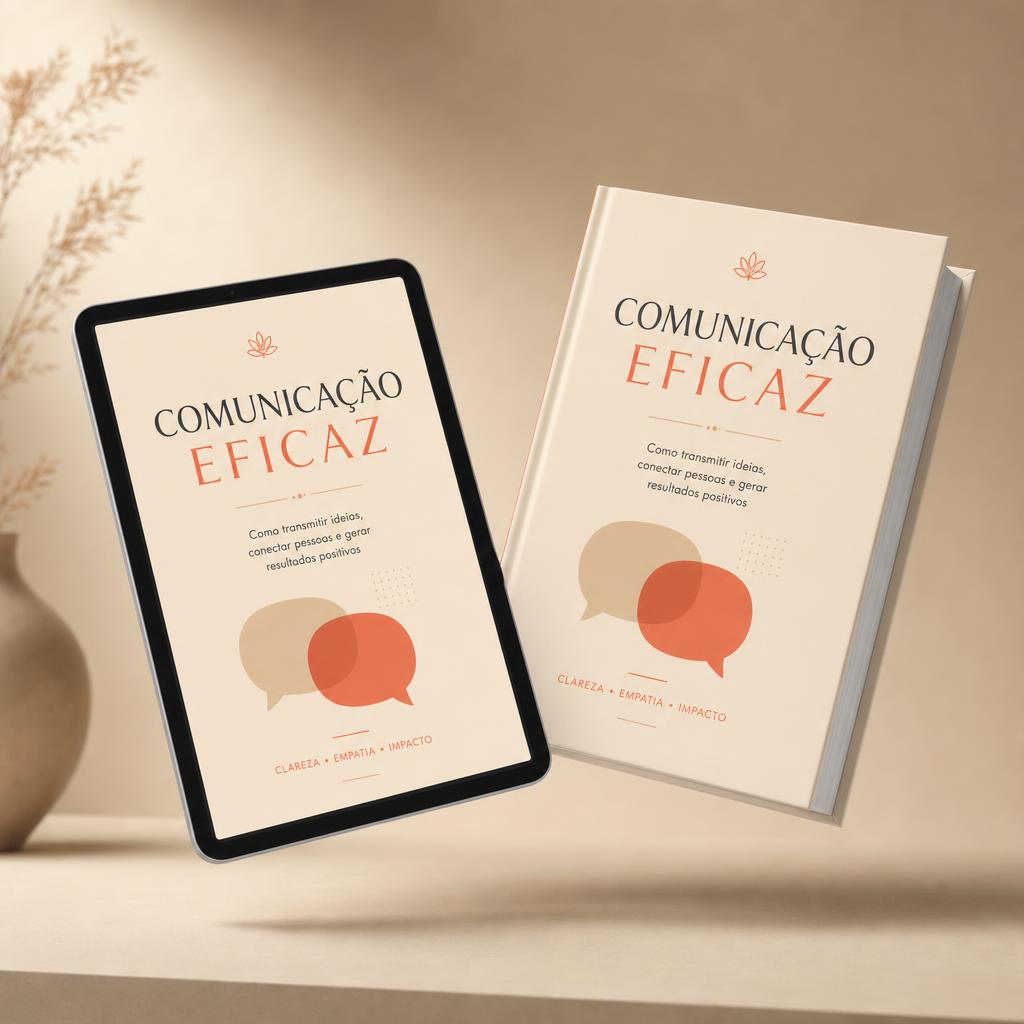 Mockup do ebook Comunicação Eficaz em livro e tablet